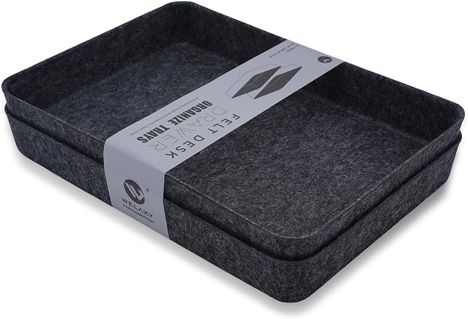 2pc Office desk drawer organizer tray documents Storage bin Charcoal