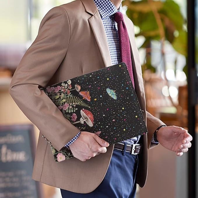 Dreaweet Mushroom Print Padfolio Clipboard Folder Leather Portfolio Organizer Binder for Women,Cute Business Organizer Suitable for Interviews,Resumes,and Conference Documents