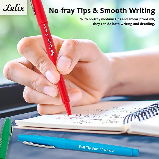 Lelix 20 Colors Felt Tip Pens, Medium Point Assorted Colors Markers Pens For Journaling, Writing, Note Taking, Planner Coloring, Perfect for Art Office and School Supplies