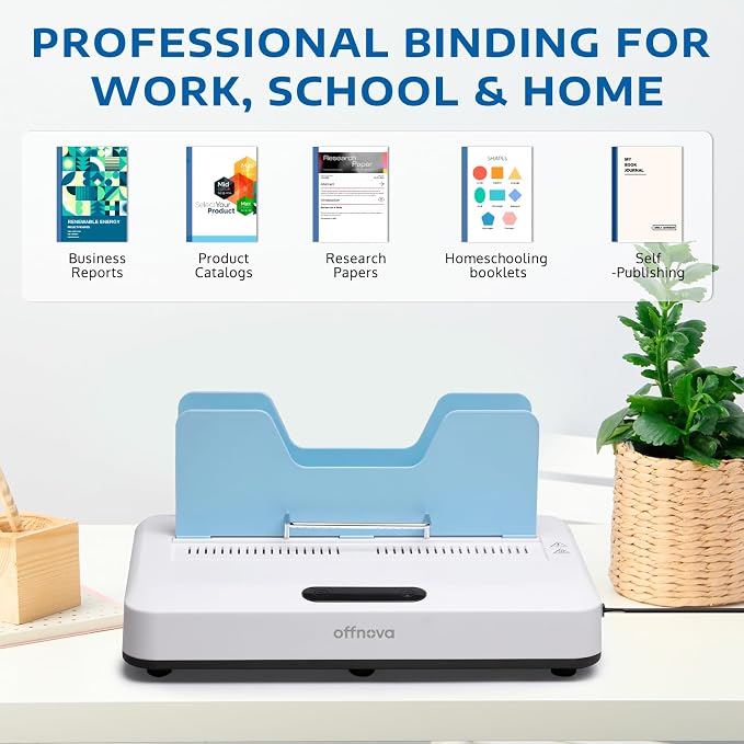 OFFNOVA Thermal Binding Machine 500 Sheets Capacity, No Preheat, Air Cooling, Book Binder Machine with 10 Binding Covers, A4/A5/Letter Size Business Documents, Office and Homeschool Projects,Blue