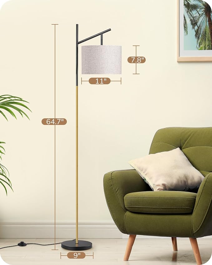 EDISHINE Black Gold Modern Floor Lamps for Living Room, Arc Standing Lamp | Bulb Included, 3 Color Temperatures, Flexible Lampshade, Foot Switch, Weighted Base, Tall Light for Office, Bedroom