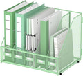 DALTACK 5-Slot Magazine File Holder, Metal Binder Holder, Mint Green | Iron Mesh Construction, Labeled Sections for Easy Sorting, Anti-Slip Feet, Binder and Folder Storage for Office, Classroom