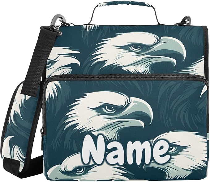 Custom Eagles Head 3 Ring Binder Bag 1.5 inch Personalized Name Binder Organizer 500 Sheet Documents Storage for School Office