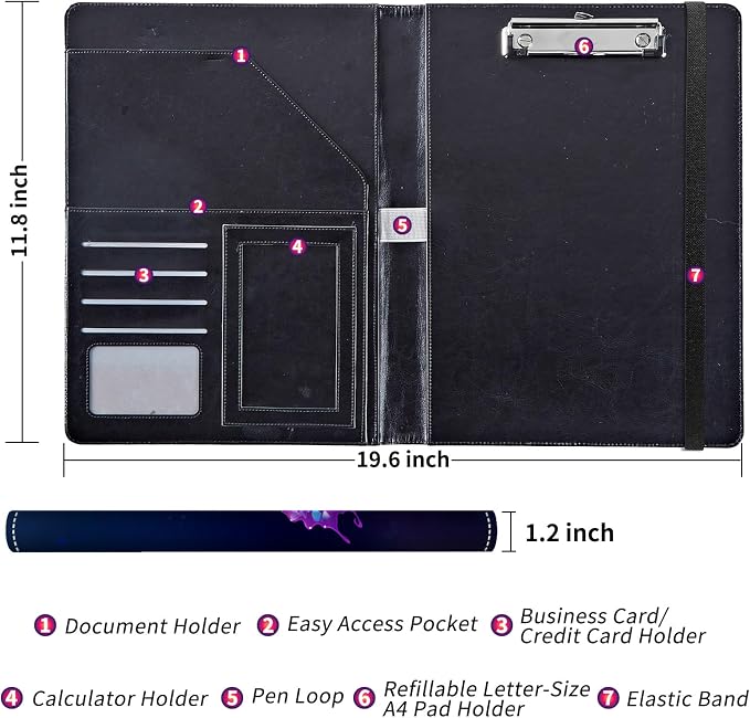 Padfolio/Portfolio Folder Clipboard,Padfolio Clipboard,Writing Portfolio Leather with Cover for Card Holder Slot Letter Size A4 for Office Conference Notepad Clip Boards,Delicate Butterfly