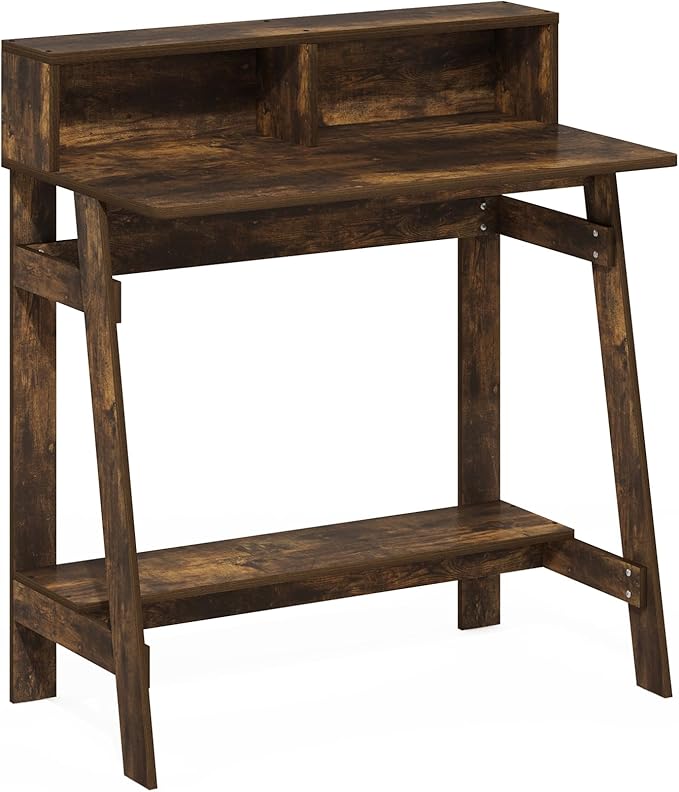 Furinno Simplistic 32" Wide Desk, Gaming Desk with Shelf, Amber Pine | with Monitor Stand, A Frame Computer Desk, Office Desk, for Home Office, Bedroom, Study Room, Dorm