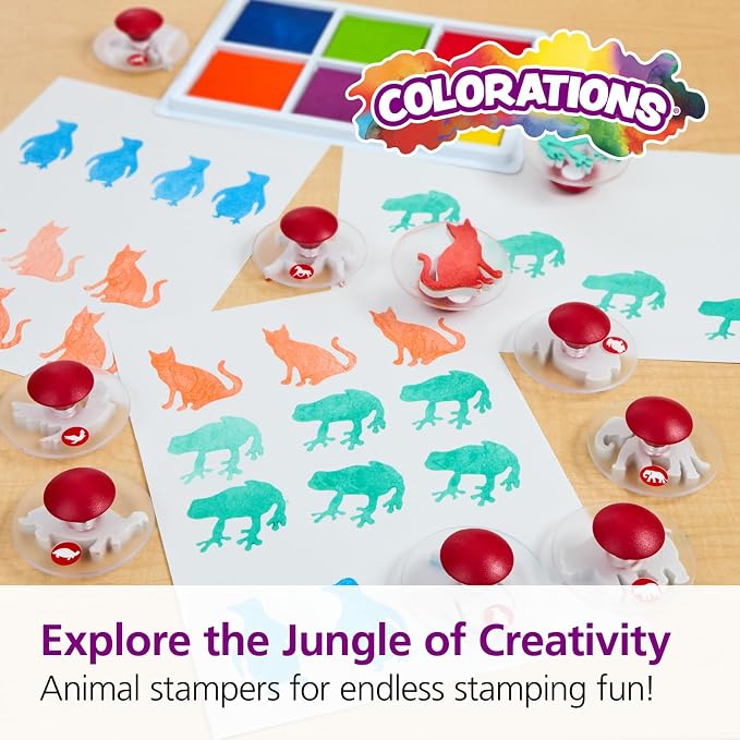 Colorations Easy Knob Grip Stamper Animal Stamps, Set of 15, Ages 3+, PreK+ | 2" x 3", Storytelling, Card Making, Decorating, Educational, Learning, Biology