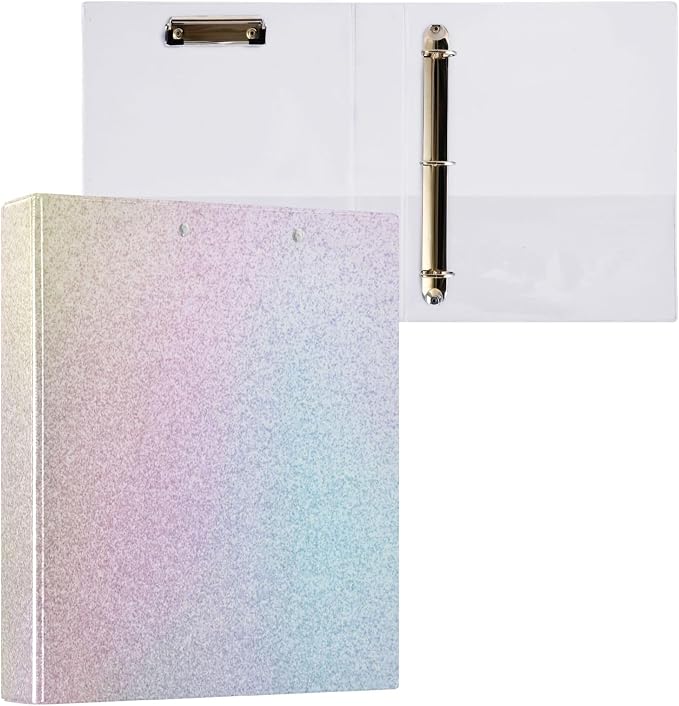 Rainbow Round Ring Binders 1.5 Inch White Pink Gold Marble Tie Dye 3 Ring Clipboard Binder for Office School Work Supplies File Folder Document 200 Sheet Capacity Easy Open 2 Pieces