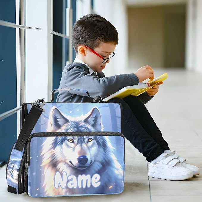 Custom Wolf Winter 3 Ring Binder Bag 1.5 inch Personalized Name Binder Organizer 500 Sheet Documents Storage for School Office
