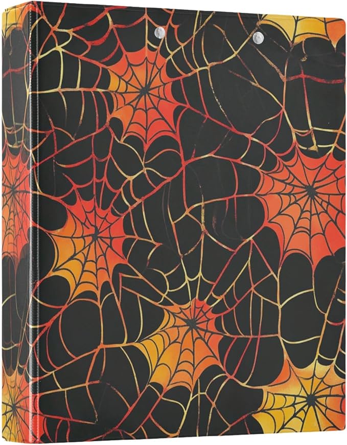 Spider Web Pattern Orange 3 Ring Binders 1.5 Inch Round Rings Clear View Three Ring Binders Versatile Binder for Work School Office Supply 1 Pack