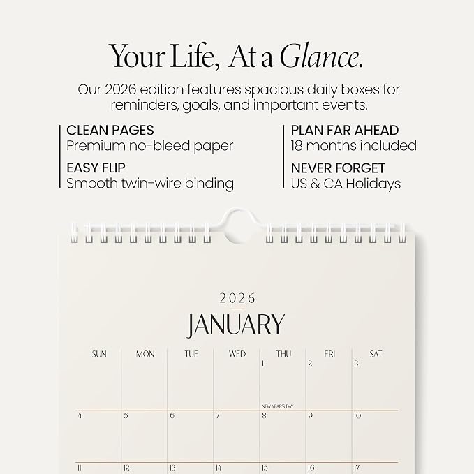 Karto Wall Calendar 2026 8.5x11 in - Beige | January 2026 to June 2027, Vertical, Boosts Productivity, Easy Monthly Planning