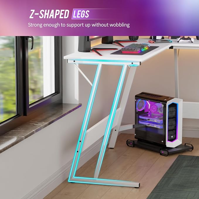 FDW L Shaped 51 Inch Gaming Desk,Corner Computer Desk,PC Gaming Desk,Writing Workstation with Large Monitor Stand for Home Office,White