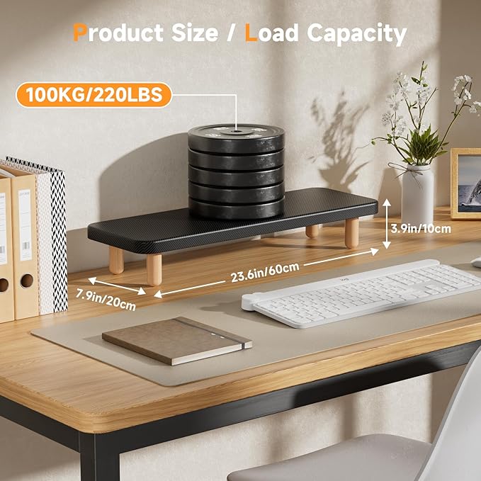 Monitor Stand Riser, 24 Inch Wood Desk Organizer with Monitor Stand & Storage Computer Monitor and Laptop Riser Multifunctional Laptop Stand Desk Organizer for Office Home Screen/Laptop/PC (Black)