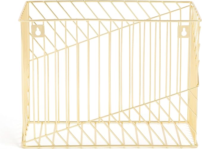 U Brands Wire Metal Hanging File Organizer, Letter Size, Gold Finish