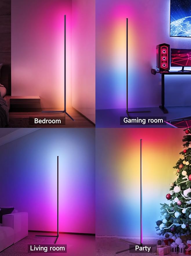 Tyute Floor Lamp, RGB LED Corner Lamp with Music Sync, Smart App and Remote Control Color Changing Ambience Light, 16 Million Colors Standing Lamp for Bedroom Living Room Gaming Room (2pcs)