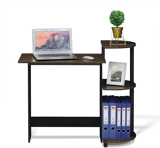 Furinno COMPACT Desk, 28.5" Wide Gaming Desk with Shelves, Computer Desk with Book Shelf, Office Desk for Home Office, Study Room, Dorm, Bedroom, Columbia Walnut