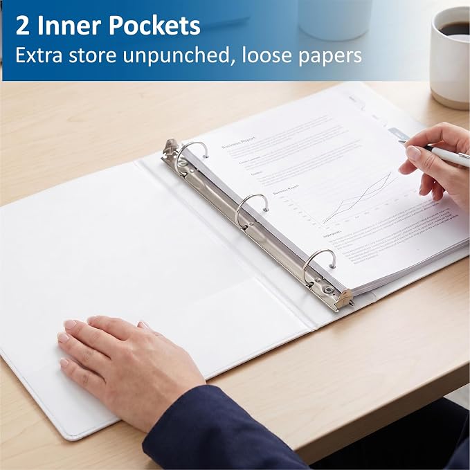 3 Ring Binders, 1" Round Rings 12 Pack, Fits 8.5x11in, View 2 Pocket, White | for 8.5x11 Inch Paper, for Customizable Covers, Three Ring, for School Office Business Supplies, White, 1 Inch