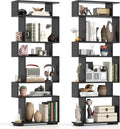 Tangkula 6-Tier S-Shaped Bookshelf, 64" Freestanding Geometric Bookcase, Home Office Wood Storage Shelf with Anti-Toppling Device, Room Divider Display Rack for Study, Living Room (2, Black)