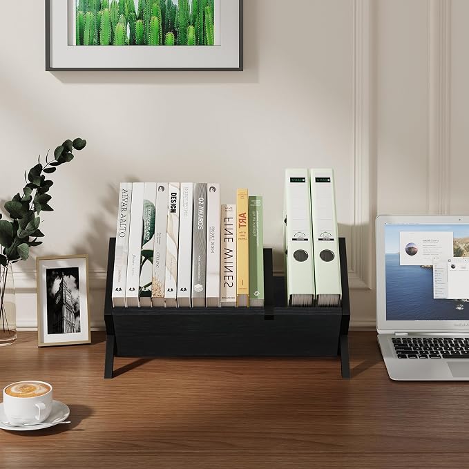 YINMIT Wood Desktop Bookshelf Organizer, Slanted Tabletop Bookshelf | Small Desk Bookshelf, Book Organizer in Living Room, Office, Portable Mini Bookcase for CDs, Magazine, Books, Cookbooks