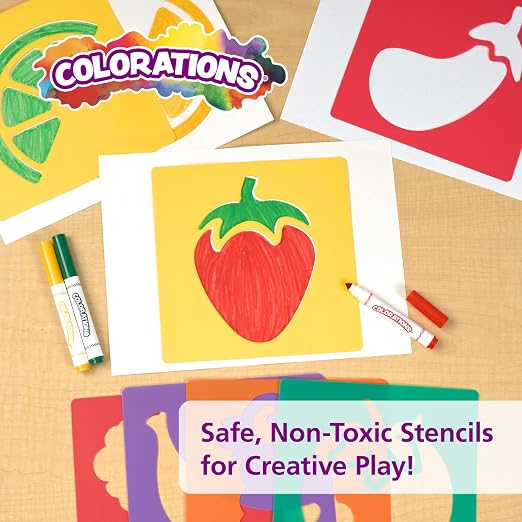 Colorations Fruit & Vegetable Shapes Stencils for Kids, 8" Sq., Set of 12 | Ages 3+, PreK+, Jumbo, Sturdy, Washable, Paint, Draw, Spray, Classroom, Arts & Crafts,, Educational