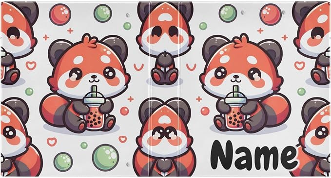 Custom 3 Ring Binder Cute Red Panda Bubbles 1.5" Round Ring Binders Personalized Name View Binder with 200 Sheet for Kids School Supplies Women Men Office, 1 Pack