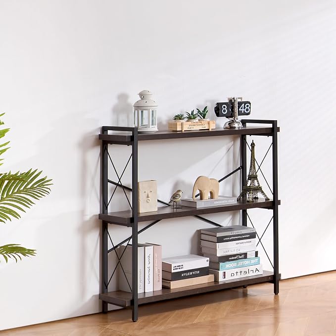 VEVOR Metal Bookshelf, 3-Tier Industrial Bookshelf, Small Rustic Storage Display Bookcase with Open Shelves, Freestanding Display Vintage Shelving Unit Storage Rack, for Living Room, Bedroom & Office