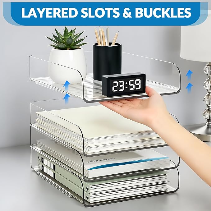 Vertical 4-Tier Acrylic Desk Paper Organizer for A4/Letter Paper | File Organizer for Folders, Books and Office Supplies, Ideal Office Organizer for Home & Office & School Workspace