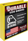 Samsill Durable 1.5 inch 3 Ring Binder, D Ring Binder, 100% Recycled Chipboard, Yellow
