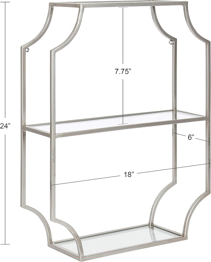 Kate and Laurel Ciel Glam Geometric Wall Shelf, 18 x 24, Silver, Decorative Shelves for Storage and Display