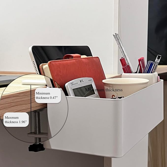 Desk Side Storage Hold Up To 11lbls Hanging Side Of Desk Organizer Clamp On Table Edge To Store Office Accessories, Gaming Devices, Cups For Office, Living Room, Dinning Room (Black)
