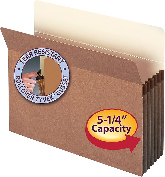 Smead File Pocket, Straight-Cut Tab, 5-1/4" Expansion, Letter Size, Redrope, 10 per Box (73234)
