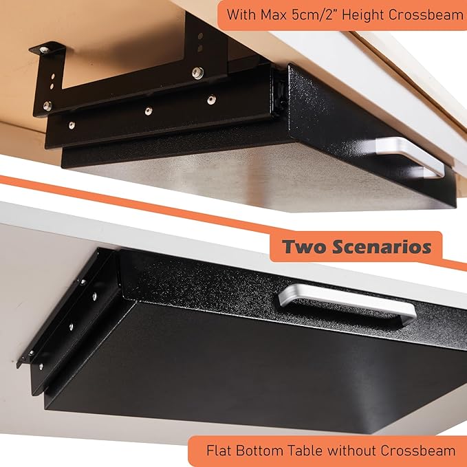 Under Desk Drawer Organizer 21", Large Desk Pencil Storage Drawer | Black, Under Cabinet Table, Heavy Duty Pull Out Shelf, Attachable for Workbench, Adjustable Brackets, Work Shop, Desk Lip