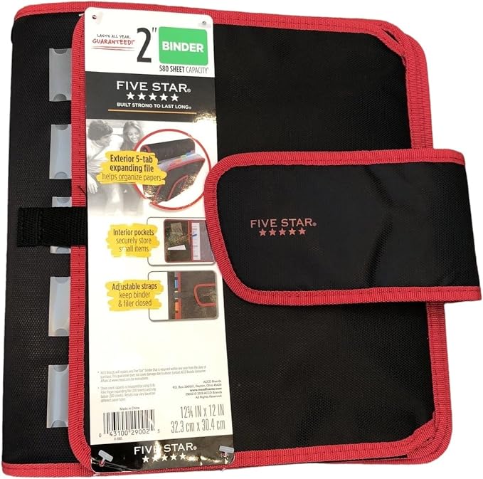 Mead Five Star Binder - Zipper 2 Inch 3-Ring Binder, Expansion Panel and Expanding File, 580 Sheet Capacity Assorted Colors