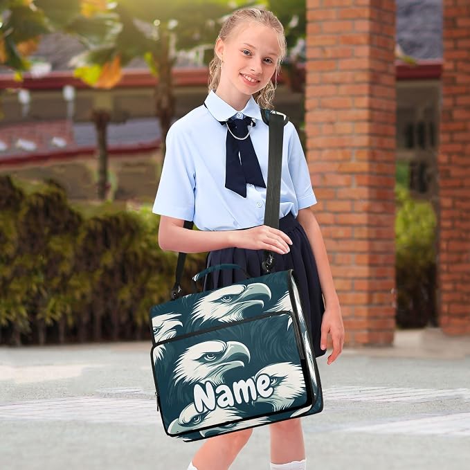 Custom Eagles Head 3 Ring Binder Bag 1.5 inch Personalized Name Binder Organizer 500 Sheet Documents Storage for School Office