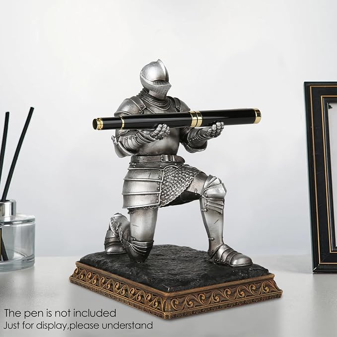 Grace4Joy Knight Pen Holder - 7 Inch Cool Pen Holder Office Desk Accessories, Hand Painted Unique Medieval Office Gifts for Men