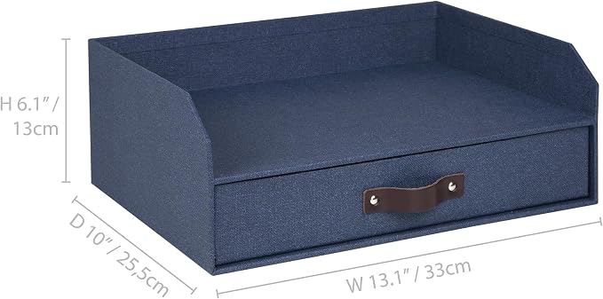 Bigso Walter Letter Tray for A4 or Letter Size Documents - Paper Tray Organizer for Desk with Storage Drawer and Stable Rubber Feet - 13.1in x 10in x 5.2in - Blue
