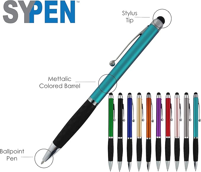 SyPen Personalized Stylus Pens With your Custom Logo or Text-600 Pack Bulk-for Businesses, Parties, and Events, 2 in 1 Ballpoint Pen & Stylus for Touchscreen Devices, Black Barrel, Black Ink