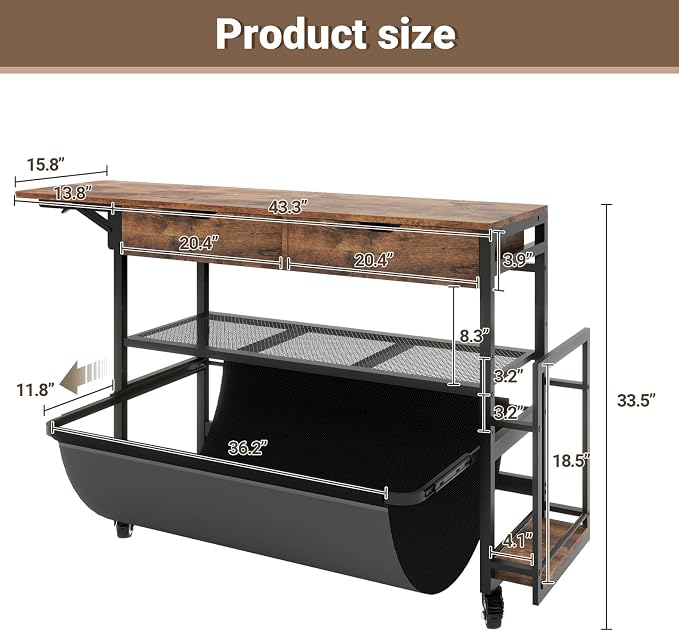 Natwind Wide Format Printer Stand,Plotter Table with Laptop Station,Retro | Plotter/Cutting Machines Stand, with Pull-out Drafting Collection,Roll Paper Holder,Accessory Drawer & Adjustable Shelf