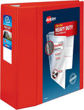 Avery Heavy-Duty View 3 Ring Binder, 5" EZD Rings, 1 Red Binder | For Heavy School, Home and Office Use, Tear-Resistant Spine, DuraEdge Split-Resistant Sides, Clear Storage Pockets
