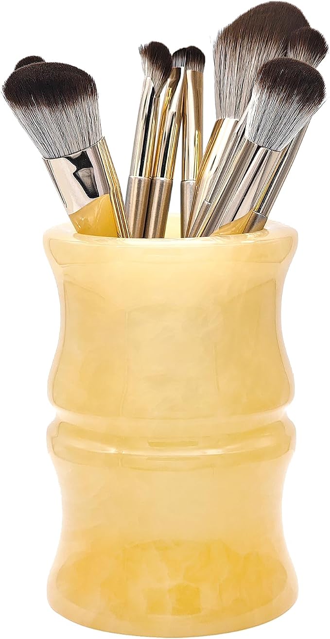 Afghanistan Natural Jade Makeup Brush Holder & Organizer, Small Countertop Vanity Accessories, luxury Makeup Organizer, Christmas Presents, Unique Gifts for Women, Girlfriend, Mum (Honey)
