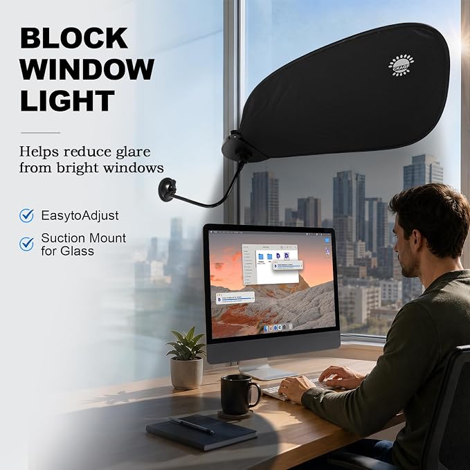 2 Pack Laptop Sun Shade and Cubicle Desk Shade for Window and Screen Glare | Clamp and suction cup mounts block window glare, side light, and screen glare for office, cubicle, and calm outdoor use