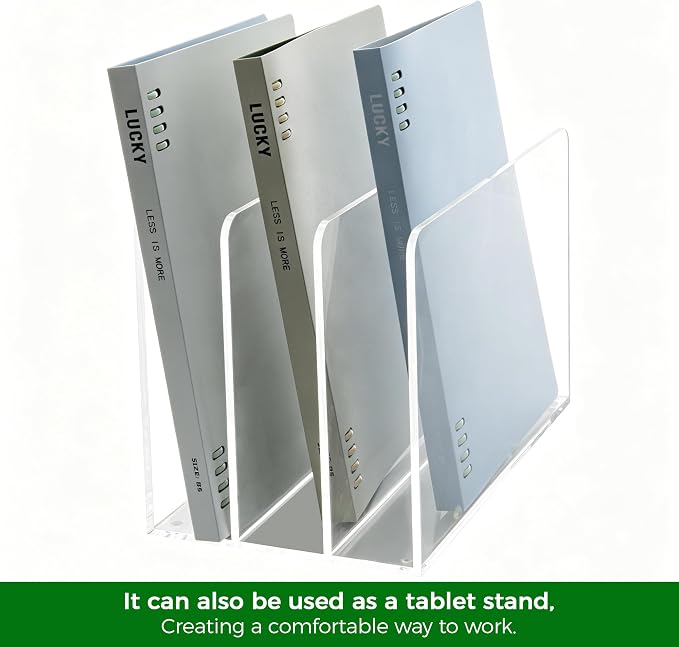 Acrylic Magazine File Holder, 3-Section A4 Desk Organizer | Fits A4 documents, 11.22"W x 7.68"H x 6.69"D, ideal for letters, folders & notebooks, 5mm thick premium clear acrylic