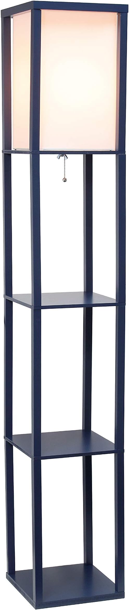 Simple Designs LF1014-NAV Etagere Organizer Storage Shelf Linen Shade Floor Lamp, Navy
