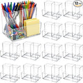 12 Pcs Acrylic Pencil Holder with 3 Compartments, Clear Desktop Pen and Sticky Note Holder Makeup Brush Organizer Cup for Desk Home Vanity Office Classroom Stationery Supplies