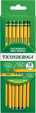 Ticonderoga Wood-Cased Pencils, Pre-Sharpened, 2 HB Soft, Yellow, 6 Boxes of 18 Count, 108 Pencils Total