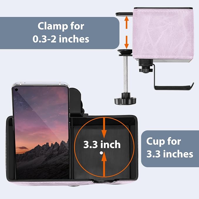 Under Desk Cup Holder Clamp on Cup Holder PU Leather Clip on Desk Organizer | Desk organizer with pencil holder clamp on side, under desk hanging organizer, clip on cup holder desk phone stand holder PU