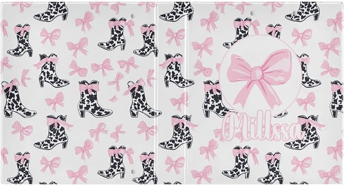 Pink Bows 3 Ring Binder with Clipboard Round Ring Binders Black Cow Personalized Binder 3 Interior Clear Pockets for Office Supplies 2 Pack