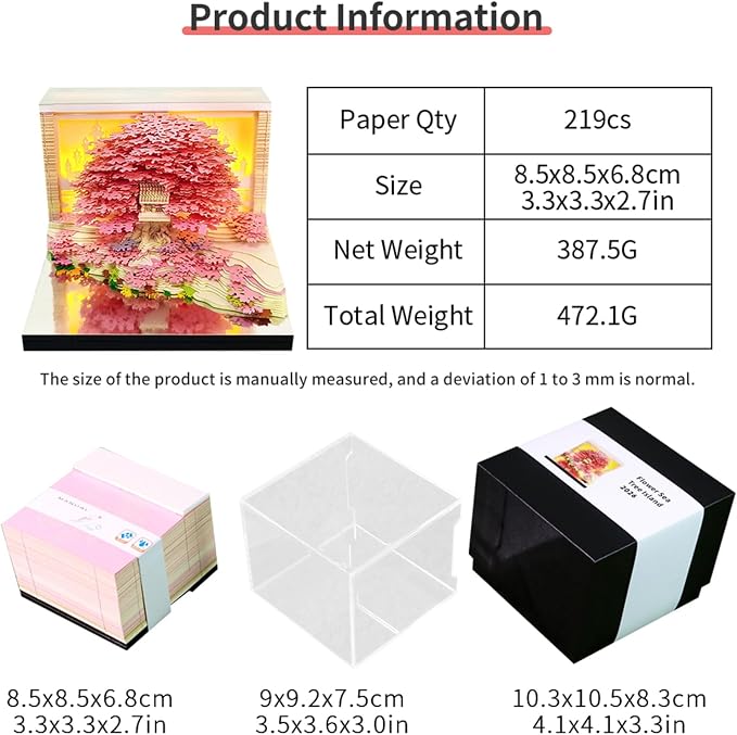 3D Time Piece Calendar, 2027 Desk Calendar With LED Light, 3d Tree Memo Pad Creative Desk Calendar, Christmas Gift for Colleague Friend, Desktop Decoration