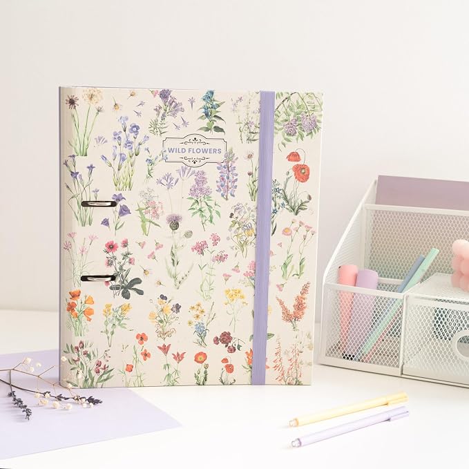 Grupo Erik 2 Ring Binder A4 - Wild Flowers, Stationery Gifts | A4 Folder with Elastic closure, School Folders for Paperwork A4, Back to School Supplies | Cute Stationary Gifts