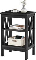 VECELO End Table, Bedside Table, 24" Tall Living Room End Tables, X-Design Reinforced Nightstands, Side Table with 3-Tier Storage Shelves for Small Spaces, Office, Bathroom, Bedroom, Black