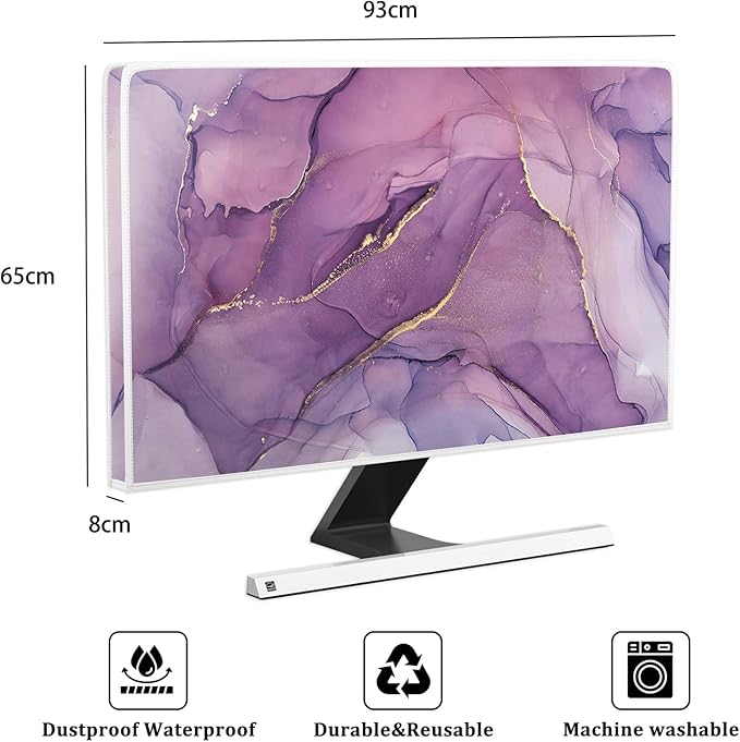 Baocicco Fashion Violet Marble Waterproof TV Dust Cover 37, 38, 39 Inch Anti-Static Dustproof Creative Design TV Screen Cover TV Screen Covers Sleeve Compatible with PC Desktop and TV LED LCD OLED